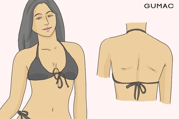 Cách buộc dây bikini theo hình chữ U trước ngực