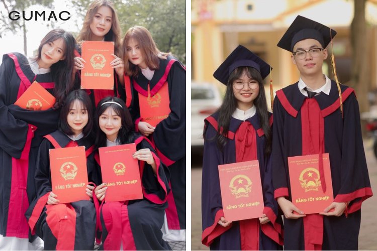 Tạo dáng lịch sự cùng áo cử nhân
