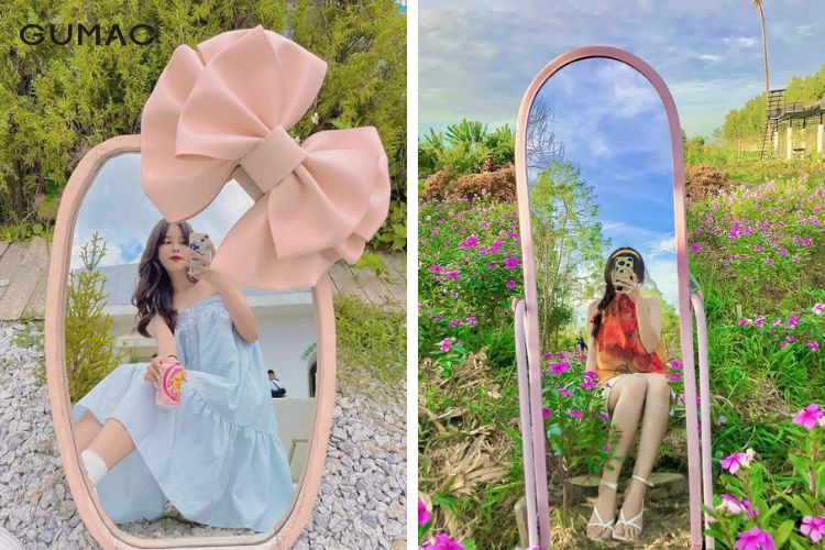 Chụp ảnh toàn thân tự nhiên và thần thái trước gương