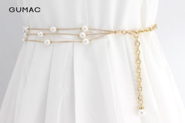Dây thắt lưng đính kết ngọc trai