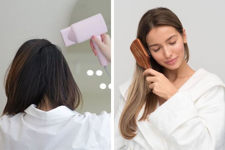 sấy tóc nhiệt độ thấp và chải tóc nhẹ nhàng