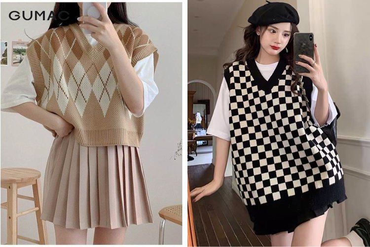 Áo gile phối áo sơ mi tay lỡ