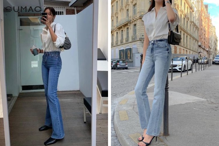 Áo sơ mi tay lỡ cực đẹp mix quần ống loe