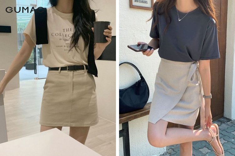 Phối chân váy ngắn cùng áo thun