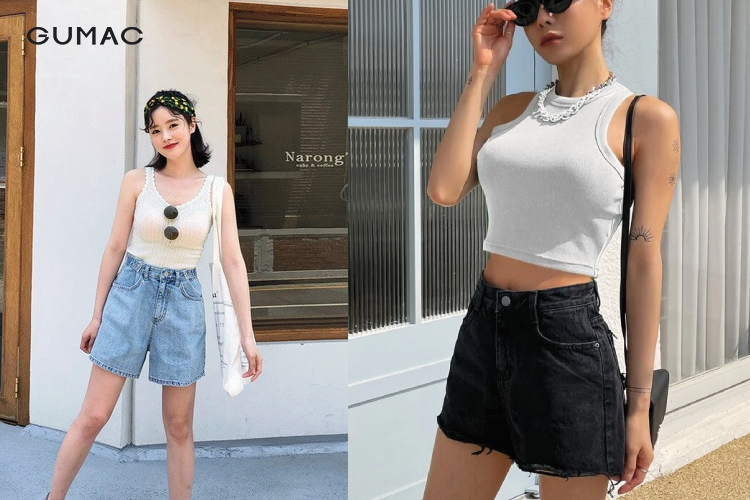Mix quần short cá tính cùng áo ba lỗ croptop ôm quyến rũ