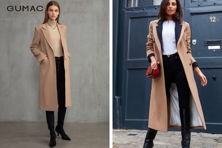 Quần skinny phối với áo khoác dạ dài