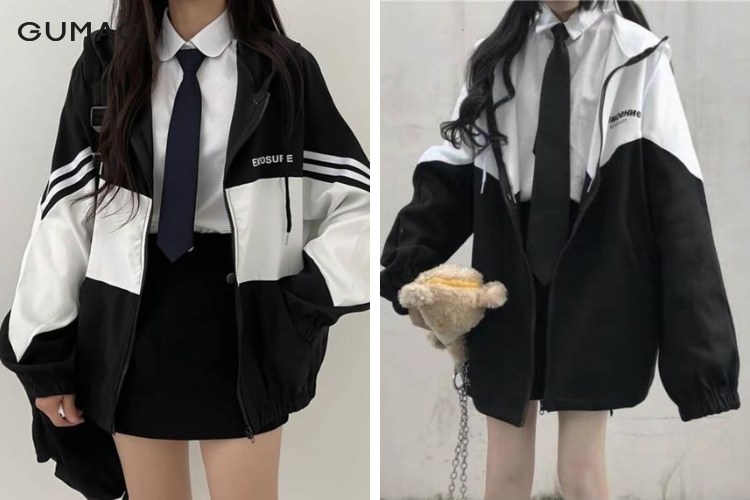 Mix áo khoác dù cùng áo sơ mi thanh lịch