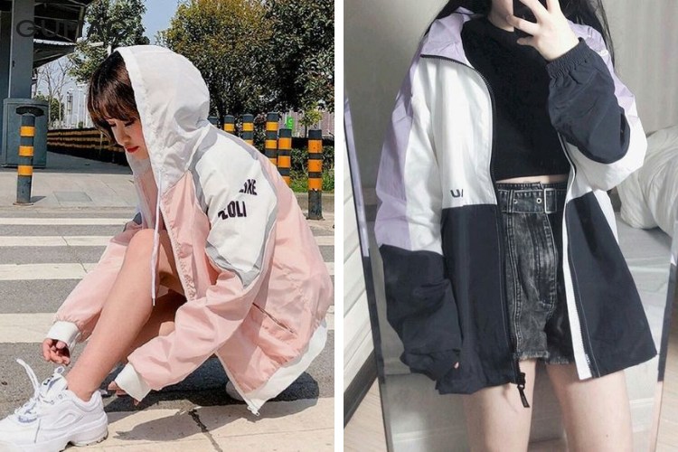 Phối áo khoác dù cùng áo croptop xinh xắn