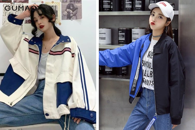 Quần jean form rộng mix áo khoác dù sành điệu