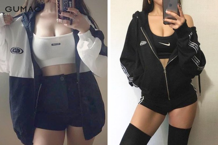 Đồ tập thể thao phối cùng với áo khoác dù