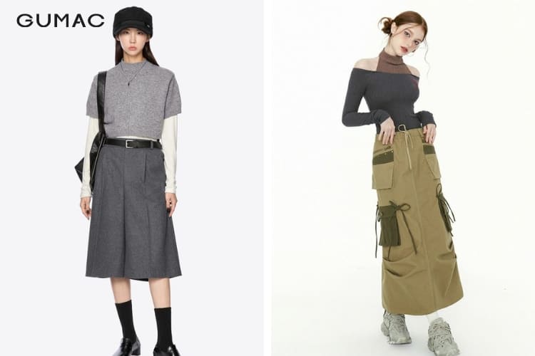 cách phối đồ với áo thun tay dài cùng chân váy dài