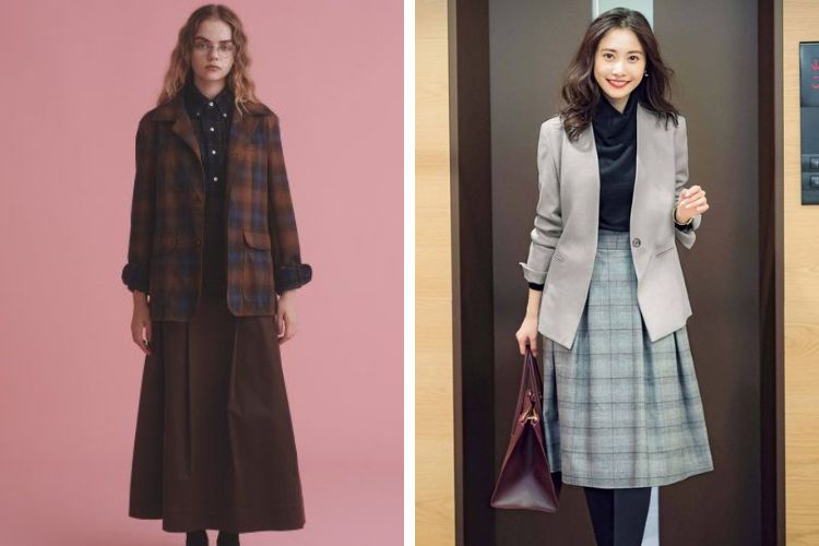 Áo blazer và cách phối đồ với chân váy xòe dài mùa đông