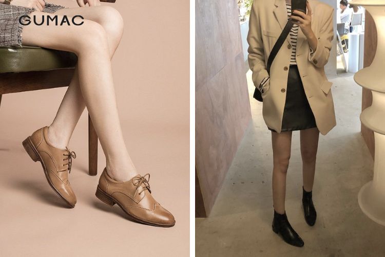 Chân váy chữ a mix blazer giày oxford