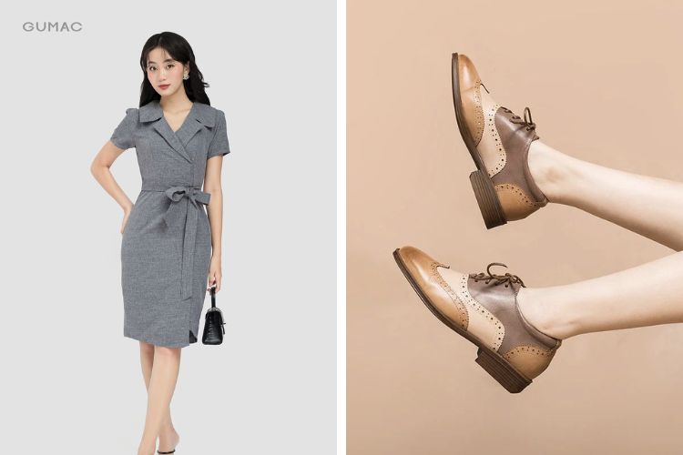 Đầm vest phối giày oxford