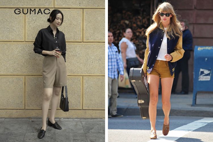 Mix quần short cùng giày oxford