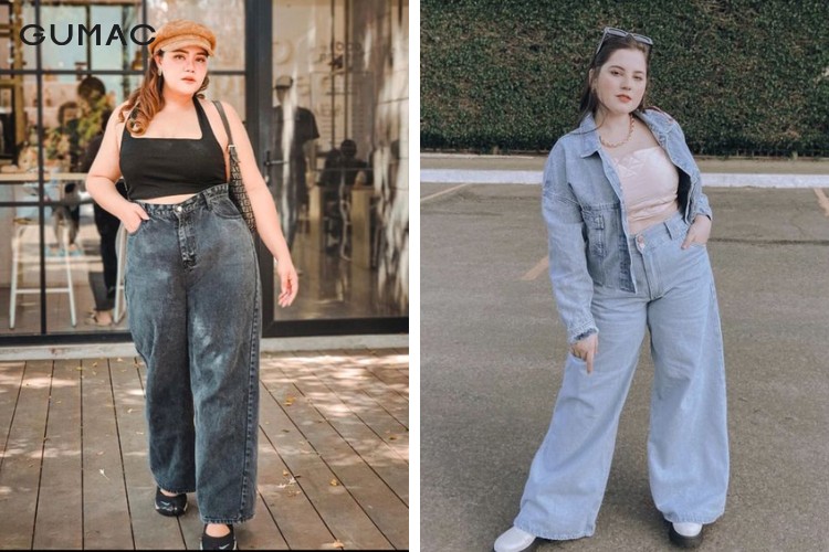 Mix quần jeans với áo croptop cho người mập