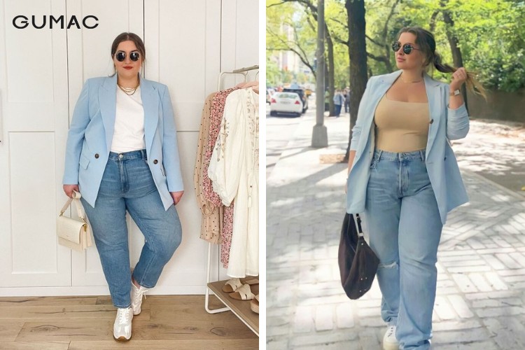 Diện áo blazer và quần jeans thời trang cho nữ mũm mĩm