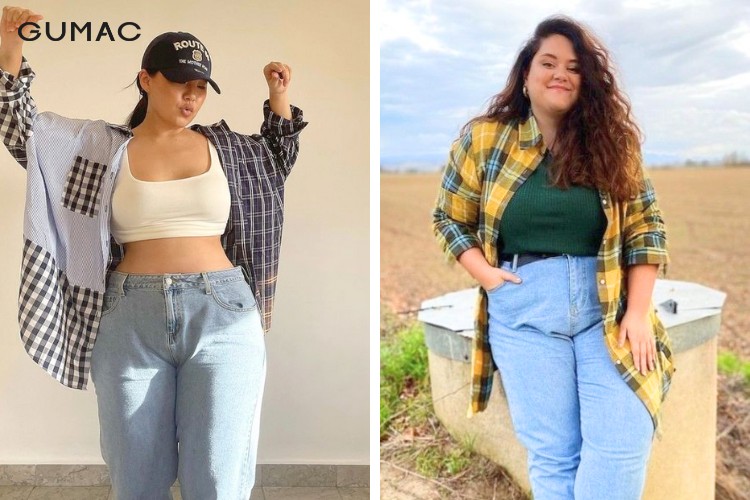 Phối áo sơ mi cùng quần jeans cho nàng béo