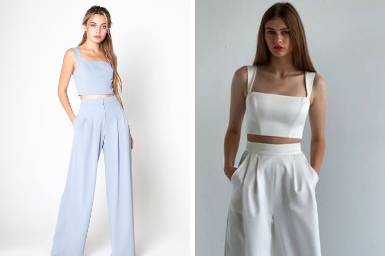 Phối áo croptop với quần ống rộng cho người lùn
