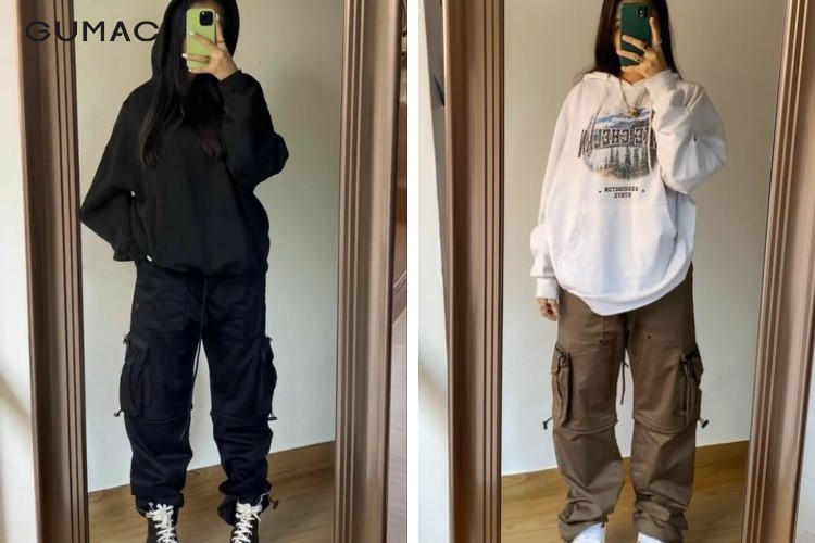 Phối quần túi hộp nữ với áo hoodie