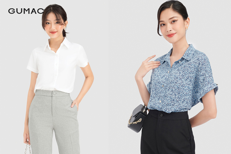 Cách phối quần tây áo sơ mi nữ họa tiết