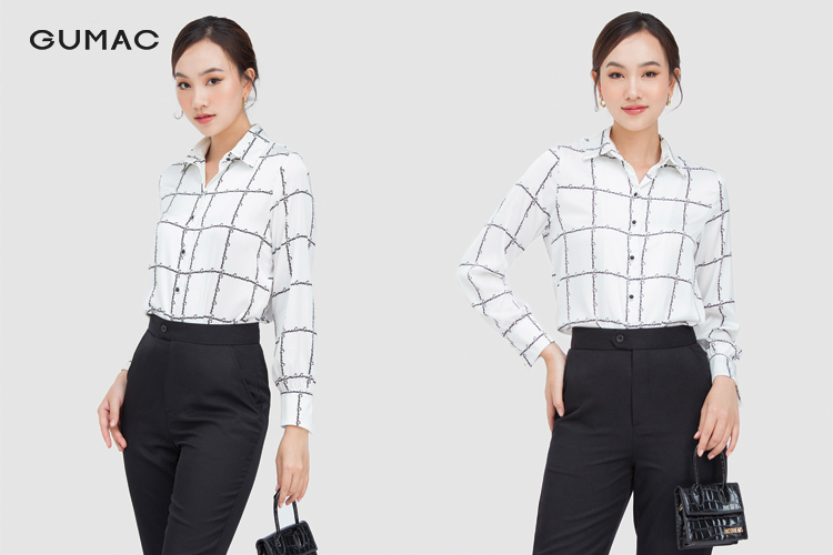Phối quần tây áo sơ mi nữ kẻ sọc