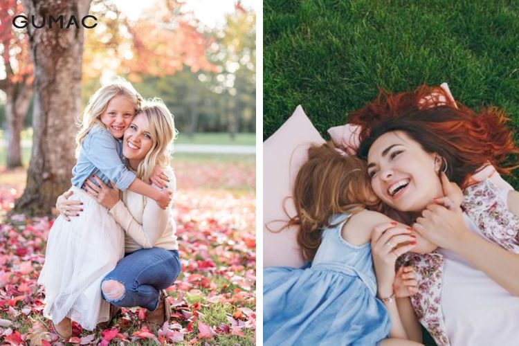 Cách tạo dáng chụp ảnh mẹ và con gái ôm nhau cười