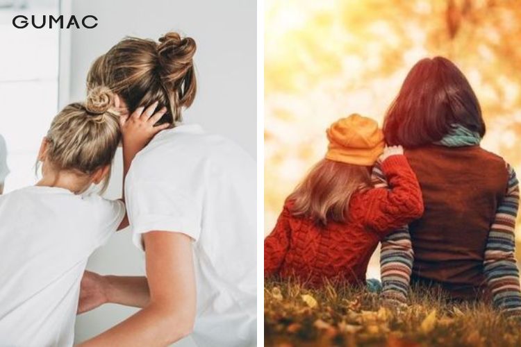 Tạo dáng chụp ảnh mẹ và con gái lớn từ phía sau