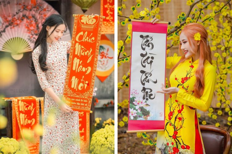 tao dang chup anh tet ao dai voi cau doi