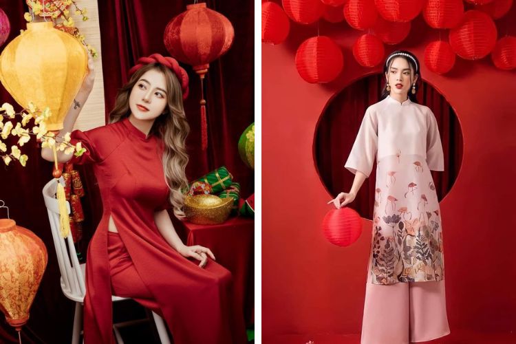 tao dang chup hinh tet ao dai voi long den