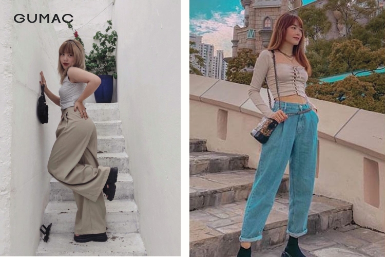 Tạo dáng chụp bức ảnh với áo croptop tại bậc thang