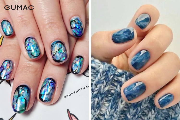 mẫu nail màu xanh dương