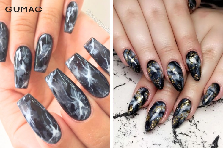 mẫu nail vân đá mài đen