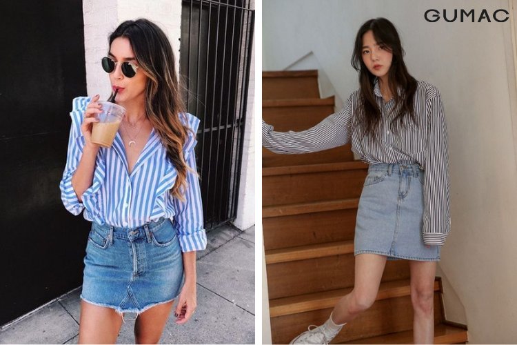 Bật mí cách phối áo sơ mi với chân váy jean cực đẹp