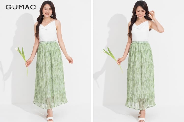 Chân váy xếp ly + áo hai dây