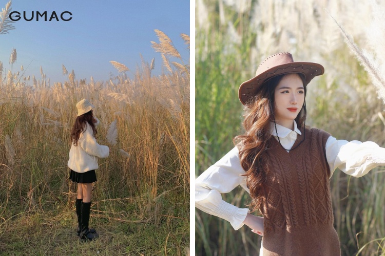 Quần tây mix với áo len cổ lọ chụp hình cùng cỏ lau Quần tây mix với áo len cổ lọ chụp hình cùng cỏ lau