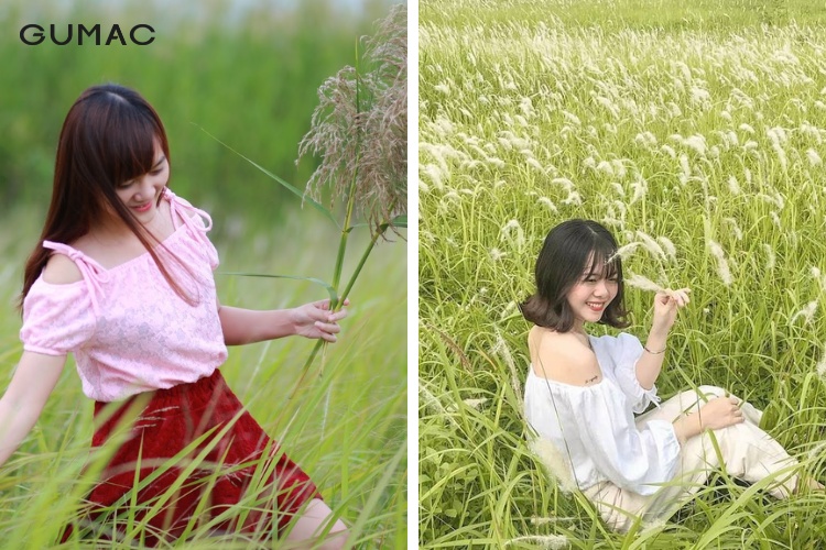 Mặc gì chụp ảnh với cỏ lau - quần short cùng áo trễ vai Mặc gì chụp ảnh với cỏ lau - quần short cùng áo trễ vai