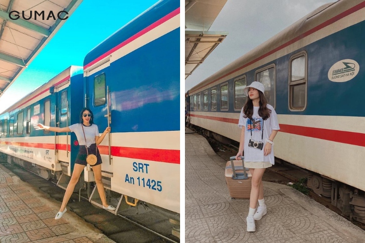 Style năng động cùng quần short tạo kiểu ở ga tàu
