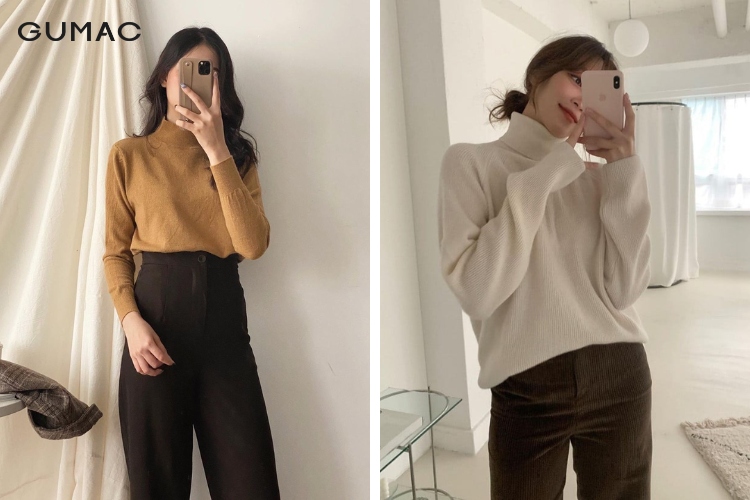 Quần tây cùng áo cổ lọ tăng sự thanh lịch