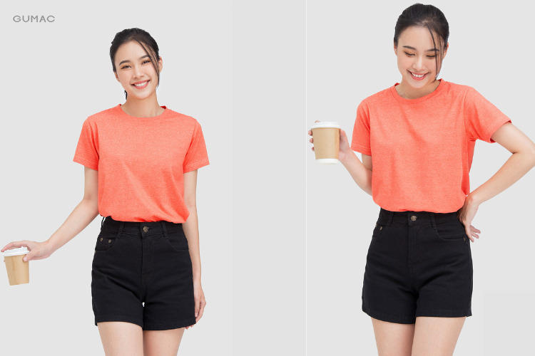 Quần short jean cùng áo thun chữ V