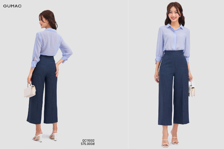 Quần tây lưng cao phối áo sơ mi đẳng cấp
