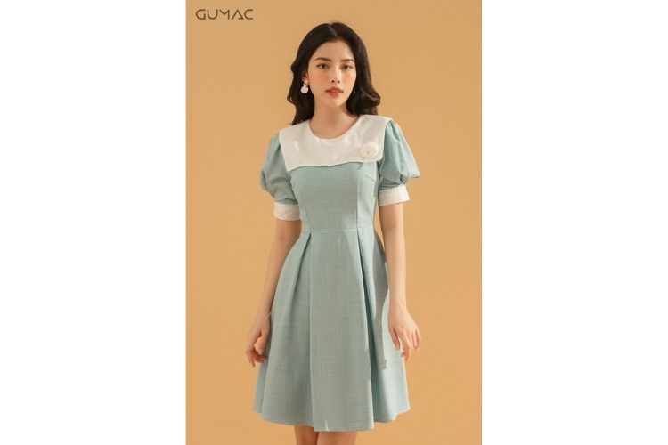 Đầm nhấn eo phồng tay nữ tính