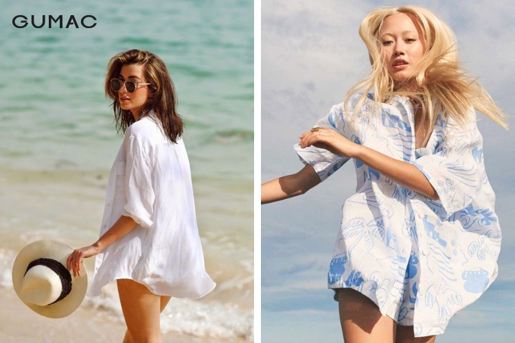 Mặc áo sơ mi oversize giấu quần đi biển