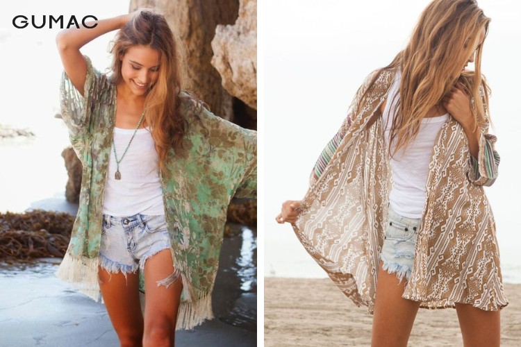 Áo khoác kimono + áo 2 dây/đồ bơi + quần short