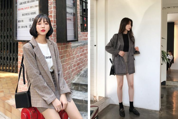 Áo blazer kết hợp quần giả váy xẻ tà