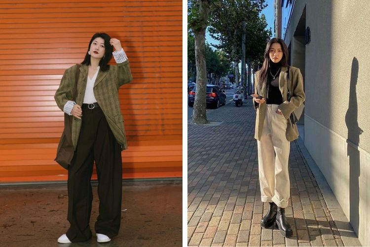 Áo blazer phối quần ống rộng