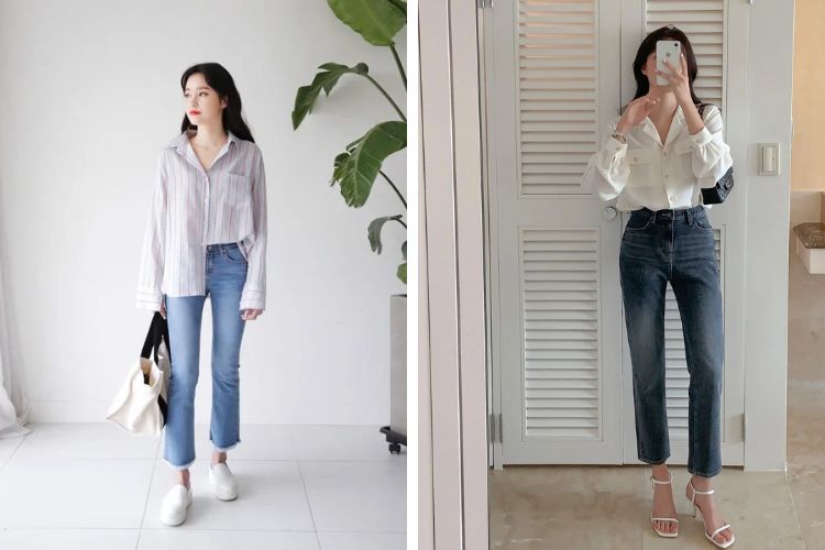 Áo sơ mi kết hợp quần jeans
