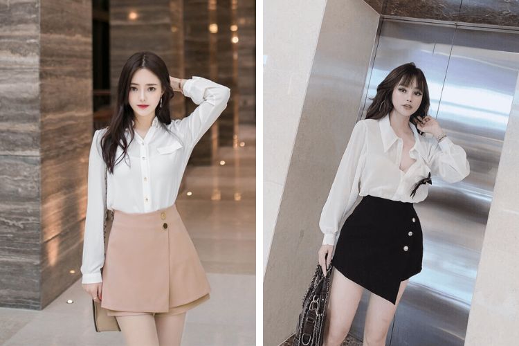 Áo sơ mi với quần giả váy