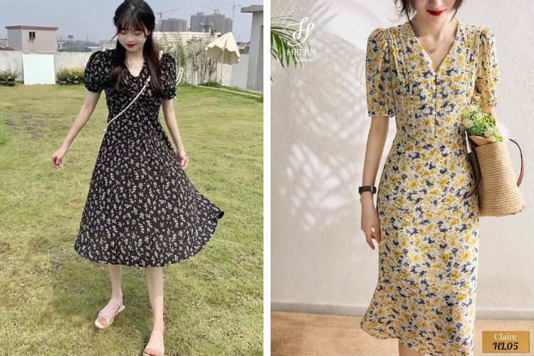 Váy dài họa tiết hoa tinh tế
