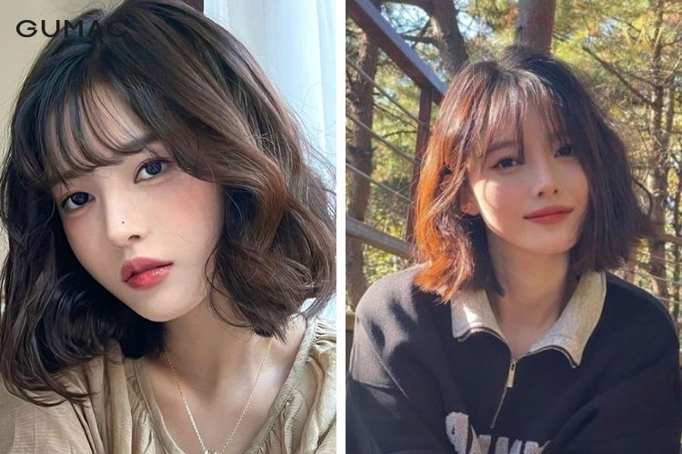 Tóc cho nữ má cao mullet mái cong